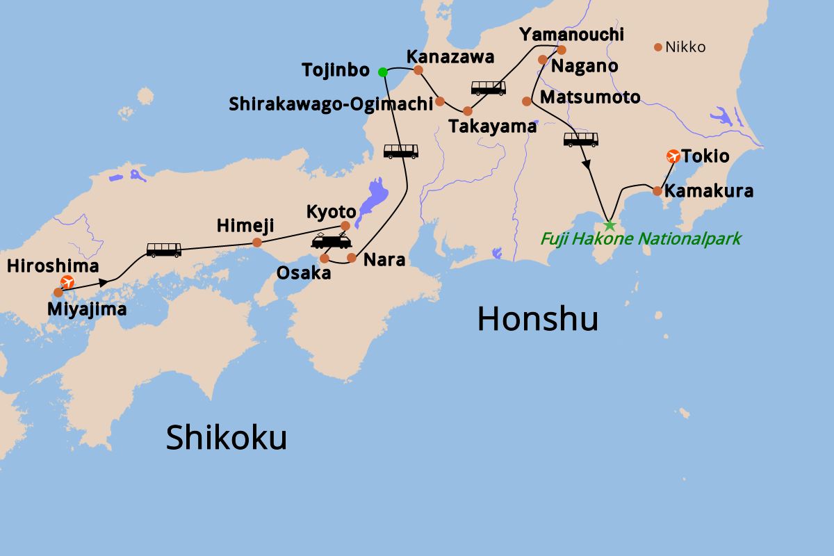  Reiseroute-Hiroshima-Kyoto-Osaka-Kanazawa-Shirakawa-go-Nagano-Tokyo